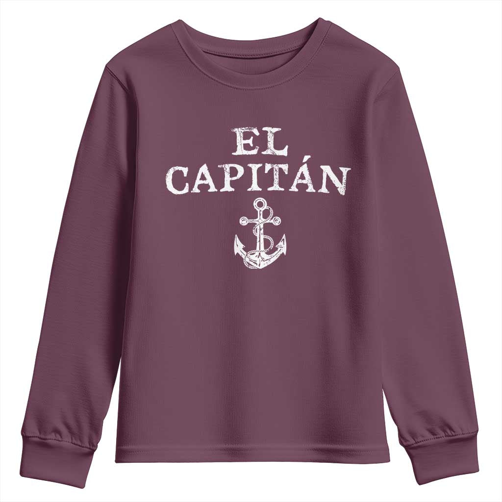 El Capitan Youth Sweatshirt Funny Boat Captain Vintage Anchor TS11 Maroon Print Your Wear