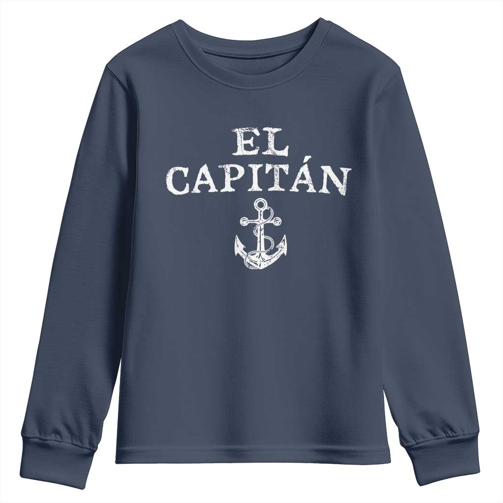 El Capitan Youth Sweatshirt Funny Boat Captain Vintage Anchor TS11 Navy Print Your Wear