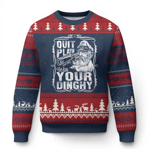 Quit Playin With Your Dinghy Ugly Christmas Sweater Funny Pontoon Boat Captain TS11 Navy Red Print Your Wear