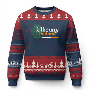 Kilkenny Ireland Ugly Christmas Sweater Irish City Souvenir St Patricks Day Celtic Shamrock TS11 Navy Red Print Your Wear