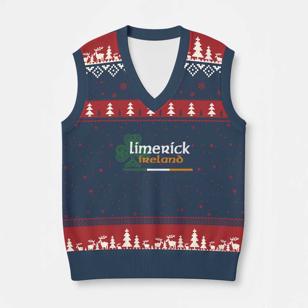 Limerick Ireland V-Neck Knit Sweater Vest Irish City Souvenir St Patricks Day Celtic Shamrock TS11 Navy Red Print Your Wear