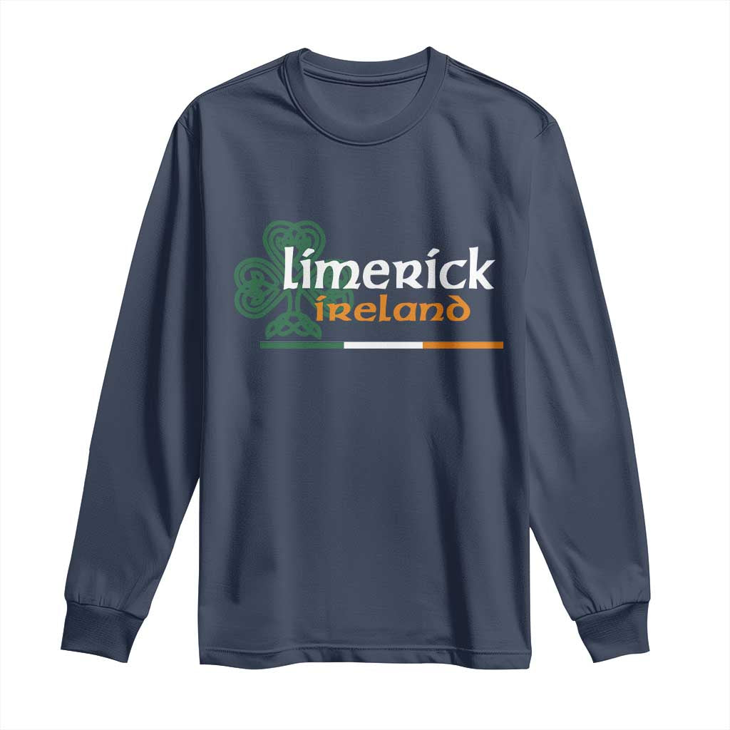 Limerick Ireland Long Sleeve Shirt Irish City Souvenir St Patricks Day Celtic Shamrock TS11 Navy Print Your Wear