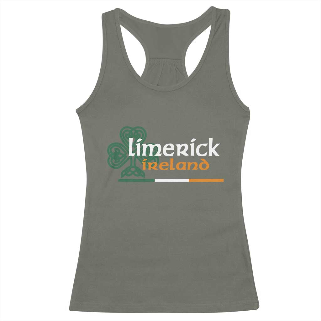 Limerick Ireland Racerback Tank Top Irish City Souvenir St Patricks Day Celtic Shamrock TS11 Military Green Print Your Wear