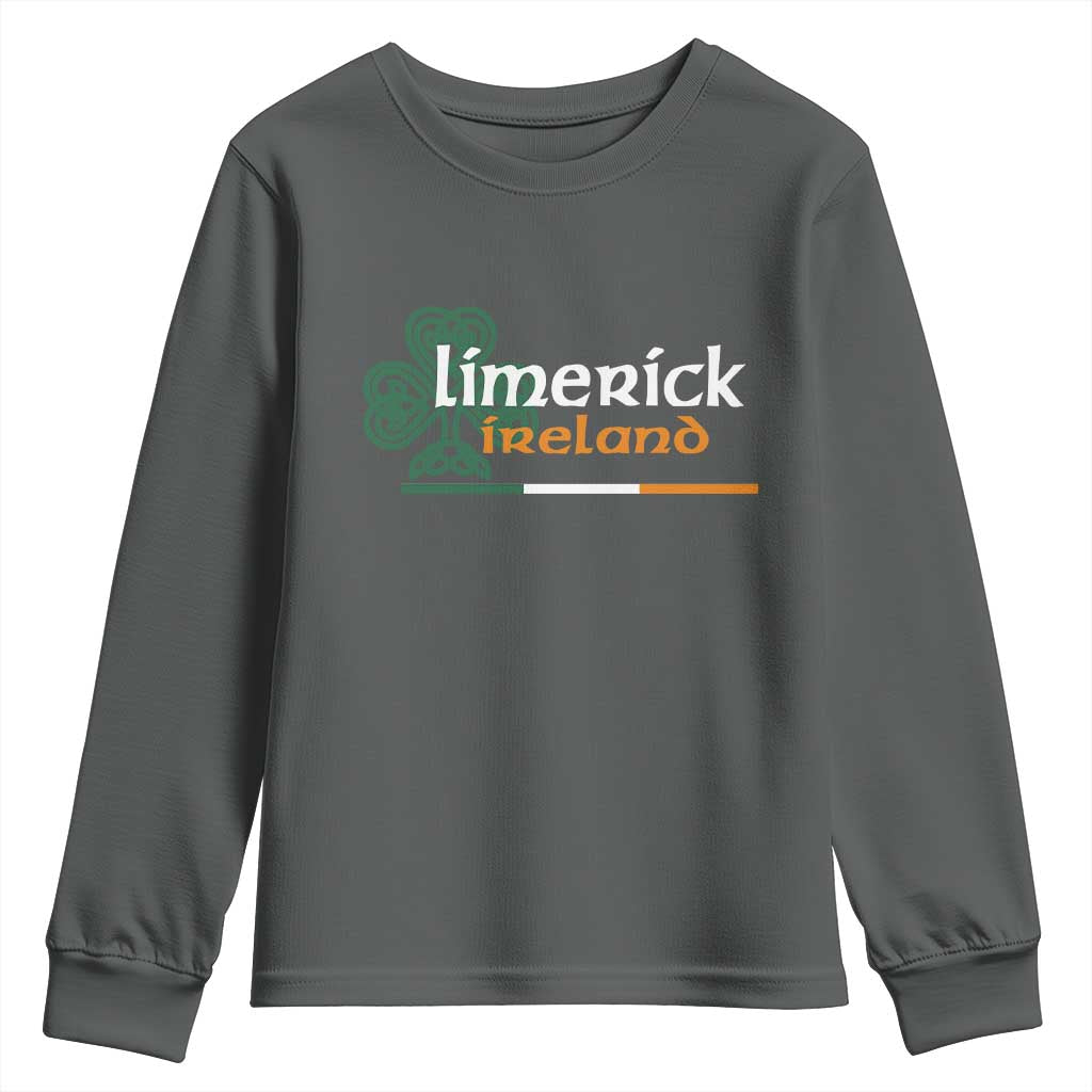 Limerick Ireland Youth Sweatshirt Irish City Souvenir St Patricks Day Celtic Shamrock TS11 Dark Heather Print Your Wear