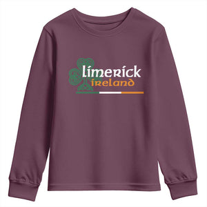 Limerick Ireland Youth Sweatshirt Irish City Souvenir St Patricks Day Celtic Shamrock TS11 Maroon Print Your Wear