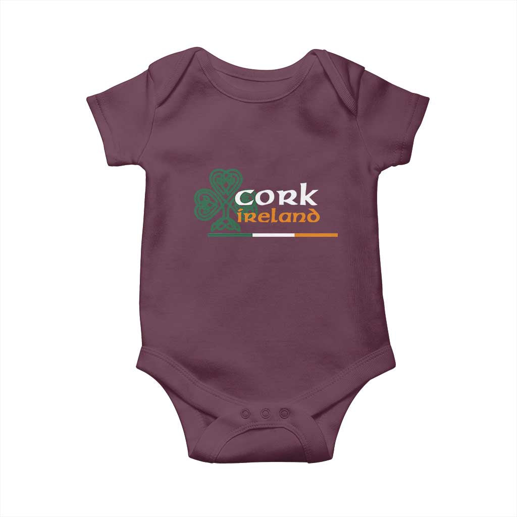 Cork Ireland Baby Onesie Irish City Souvenir St Patricks Day Celtic Shamrock TS11 Maroon Print Your Wear