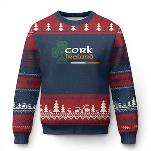 Cork Ireland Ugly Christmas Sweater Irish City Souvenir St Patricks Day Celtic Shamrock TS11 Navy Red Print Your Wear
