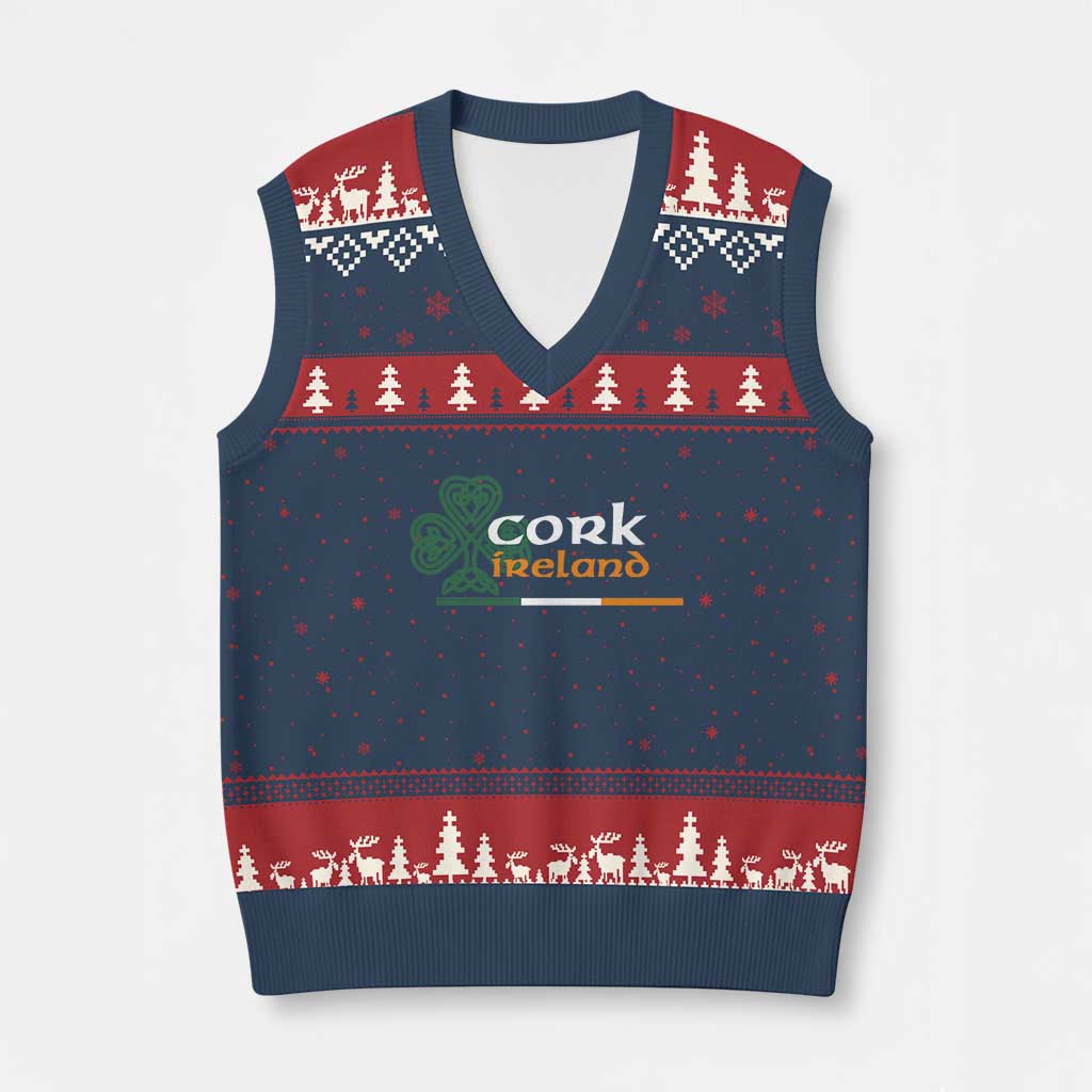 Cork Ireland V-Neck Knit Sweater Vest Irish City Souvenir St Patricks Day Celtic Shamrock TS11 Navy Red Print Your Wear
