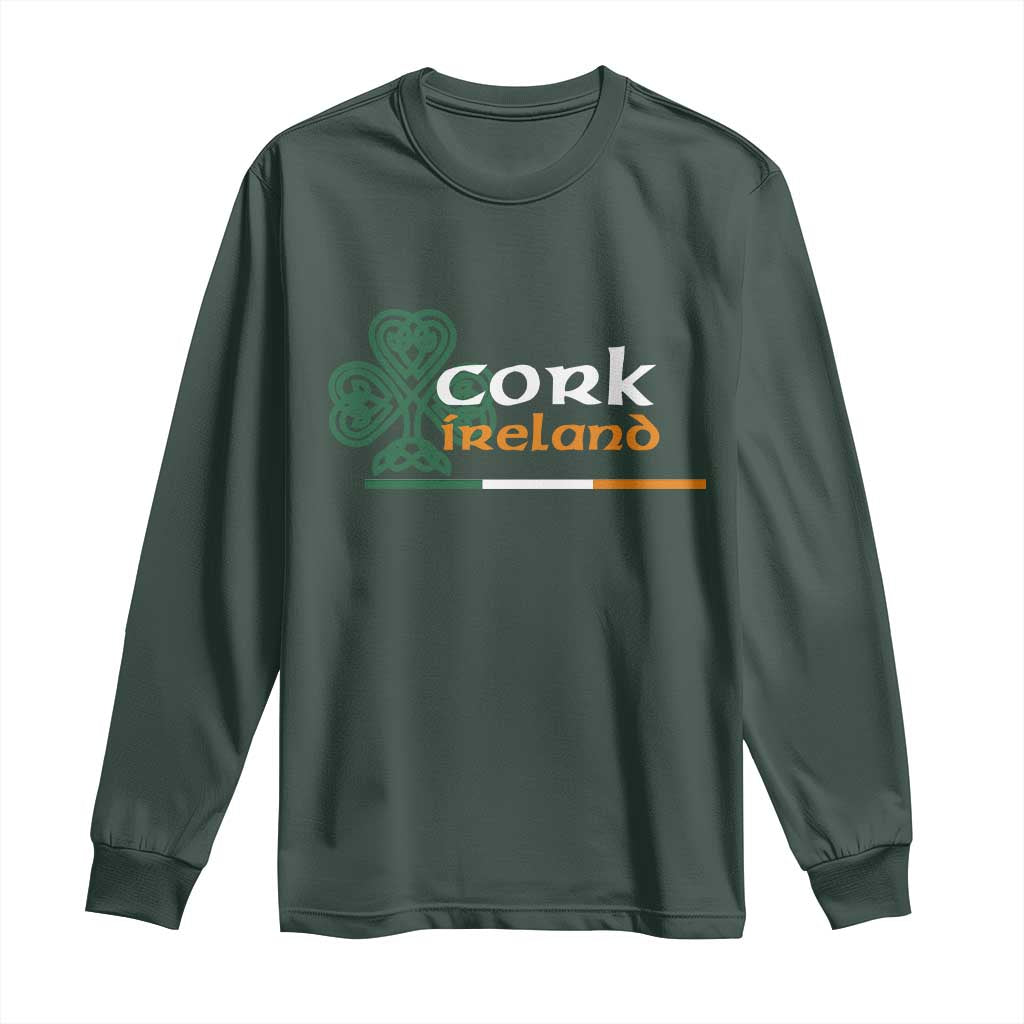 Cork Ireland Long Sleeve Shirt Irish City Souvenir St Patricks Day Celtic Shamrock TS11 Dark Forest Green Print Your Wear
