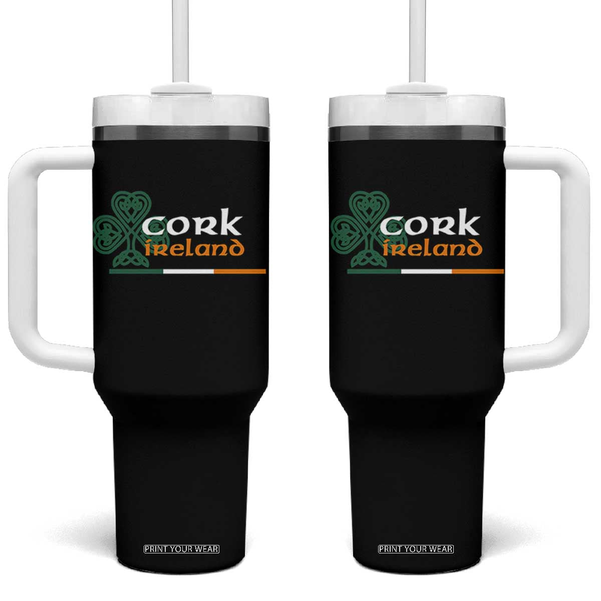 Cork Ireland Tumbler With Handle Irish City Souvenir St Patricks Day Celtic Shamrock TS11 One Size: 40 oz Black Print Your Wear