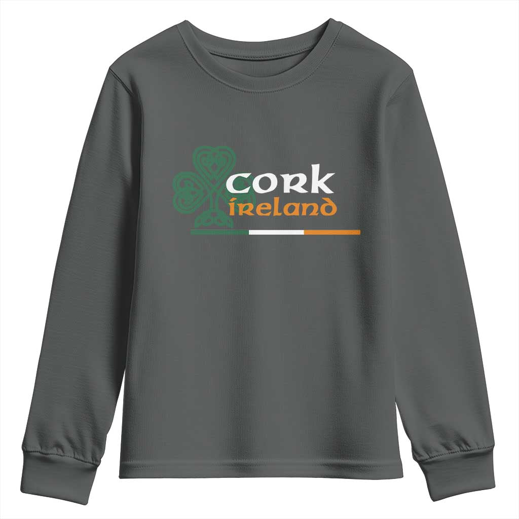 Cork Ireland Youth Sweatshirt Irish City Souvenir St Patricks Day Celtic Shamrock TS11 Dark Heather Print Your Wear