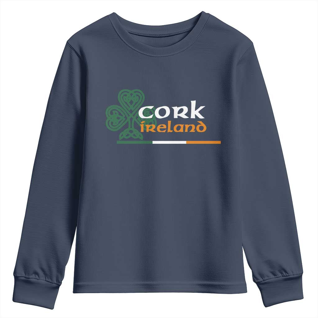 Cork Ireland Youth Sweatshirt Irish City Souvenir St Patricks Day Celtic Shamrock TS11 Navy Print Your Wear