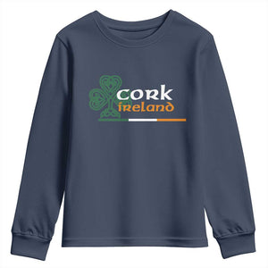 Cork Ireland Youth Sweatshirt Irish City Souvenir St Patricks Day Celtic Shamrock TS11 Navy Print Your Wear