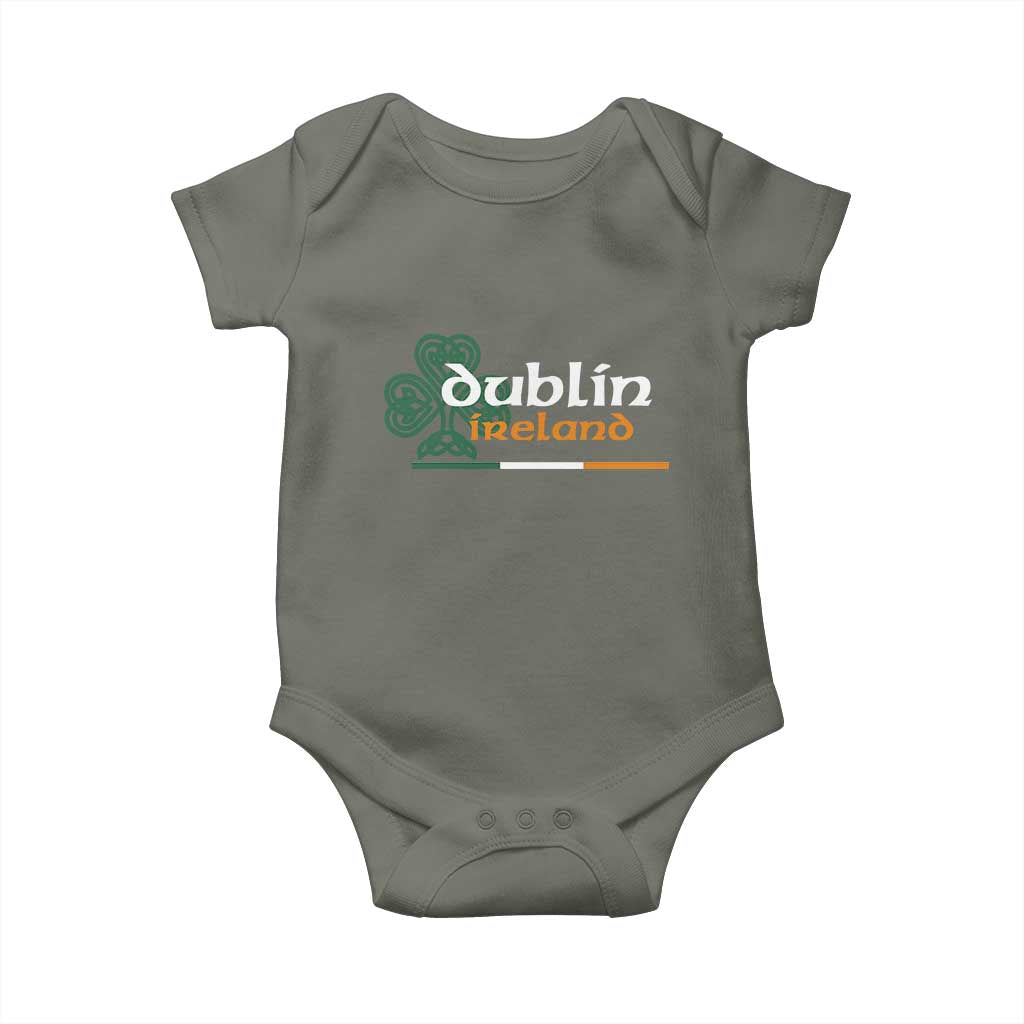 Dublin Ireland Baby Onesie Irish City Souvenir St Patricks Day Celtic Shamrock TS11 Military Green Print Your Wear