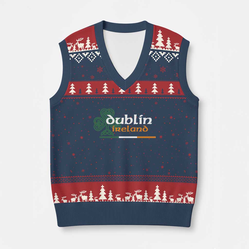 Dublin Ireland V-Neck Knit Sweater Vest Irish City Souvenir St Patricks Day Celtic Shamrock TS11 Navy Red Print Your Wear