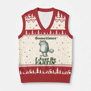 Sometimes I Just Be Fartin Funny Frog V-Neck Knit Sweater Vest TS11 Beige Red Print Your Wear