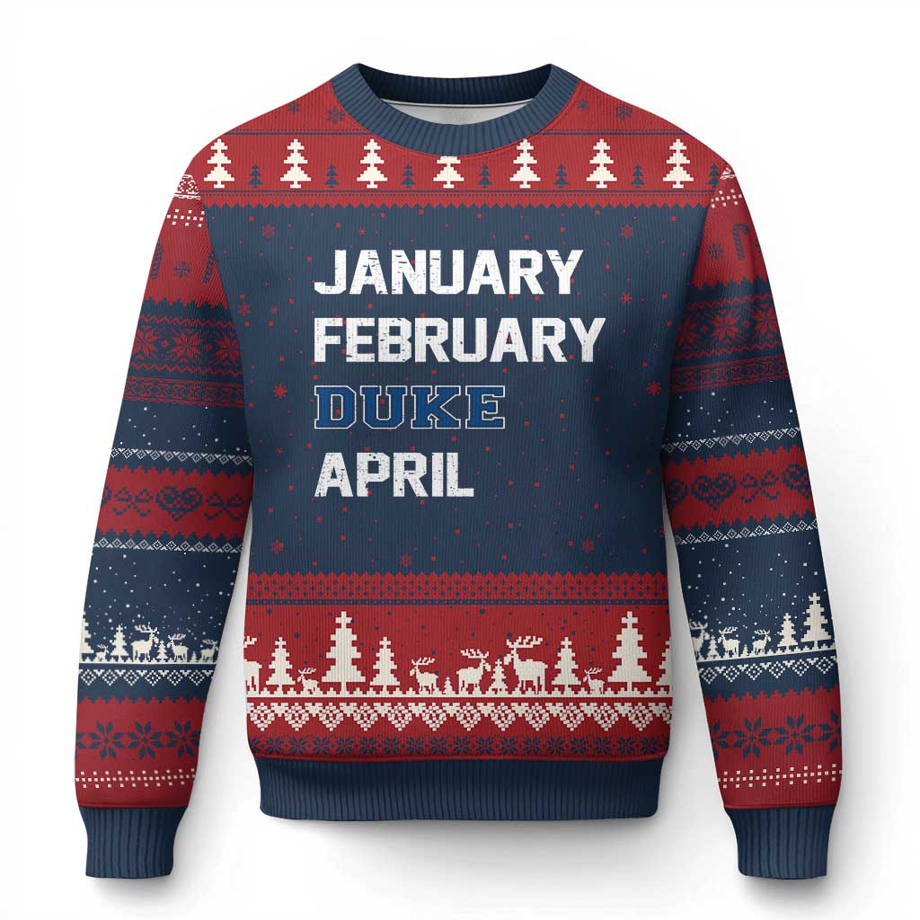 January February Duke April Ugly Christmas Sweater Basketball Game Day TS11 Navy Red Print Your Wear