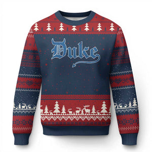 Duke Gothic Throwback Ugly Christmas Sweater Game Day for Sports Fan TS11 Navy Red Print Your Wear