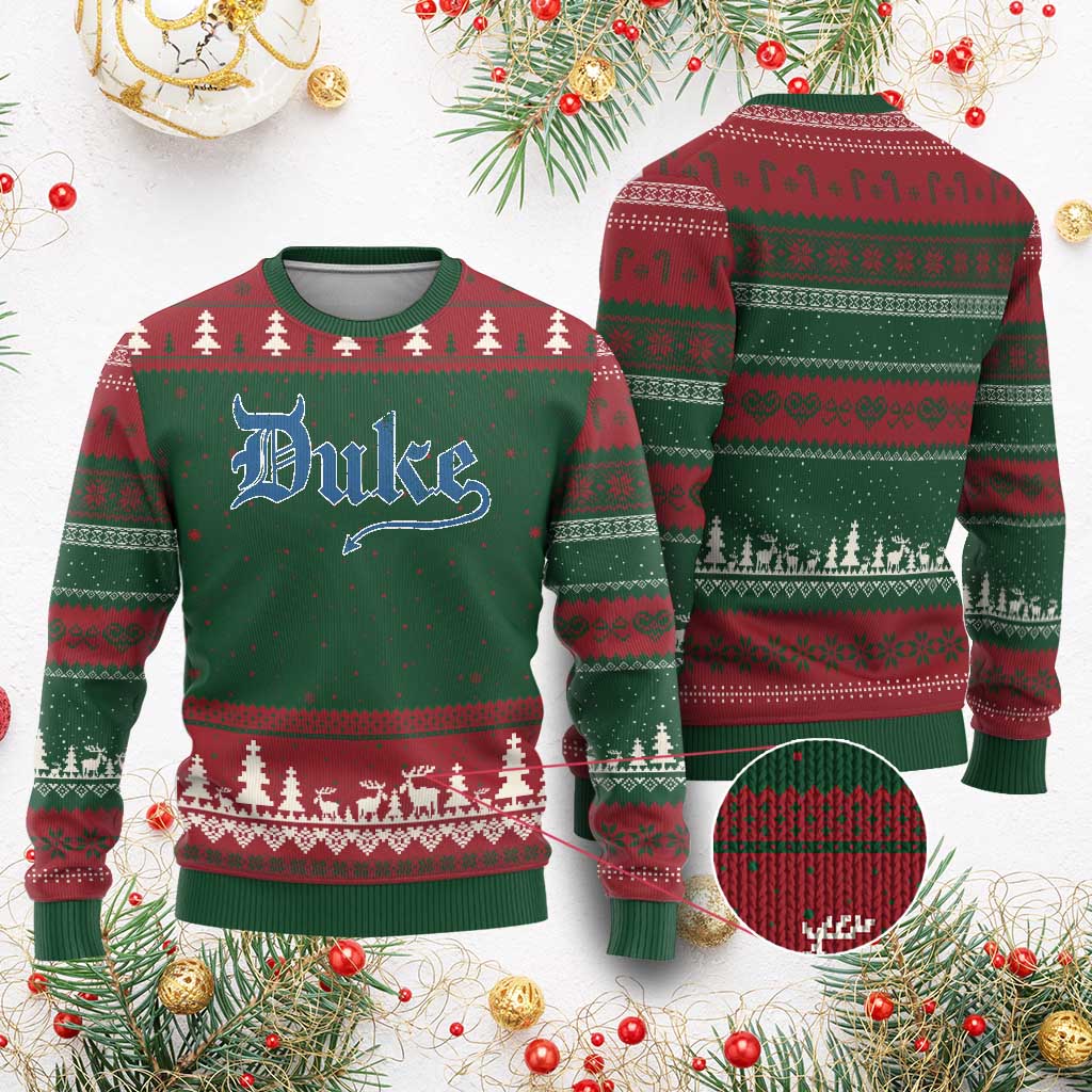 Duke Gothic Throwback Ugly Christmas Sweater Game Day for Sports Fan TS11 Red Green Print Your Wear