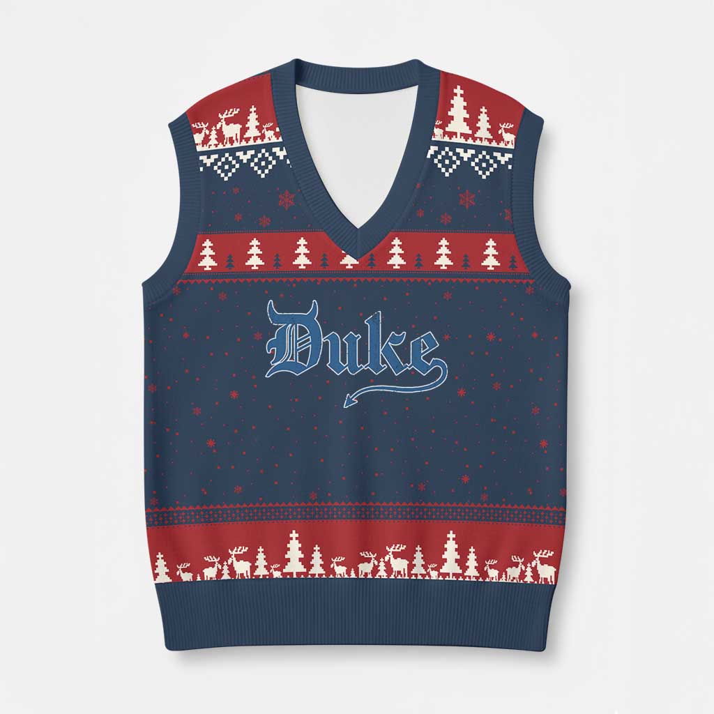 Duke Gothic Throwback V-Neck Knit Sweater Vest Game Day for Sports Fan TS11 Navy Red Print Your Wear