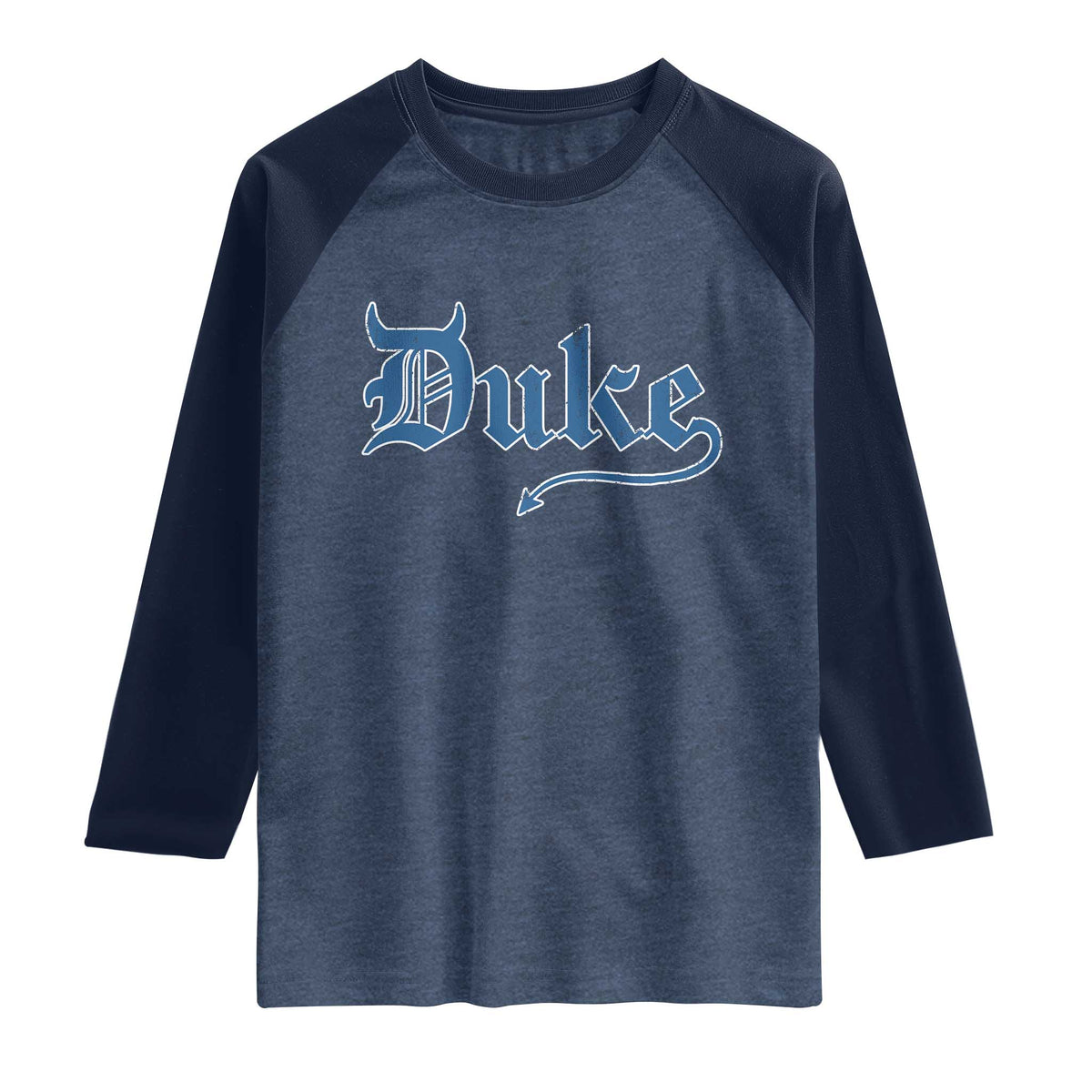 Duke Gothic Throwback Raglan Shirt Game Day for Sports Fan TS11 Heather Denim Navy Print Your Wear
