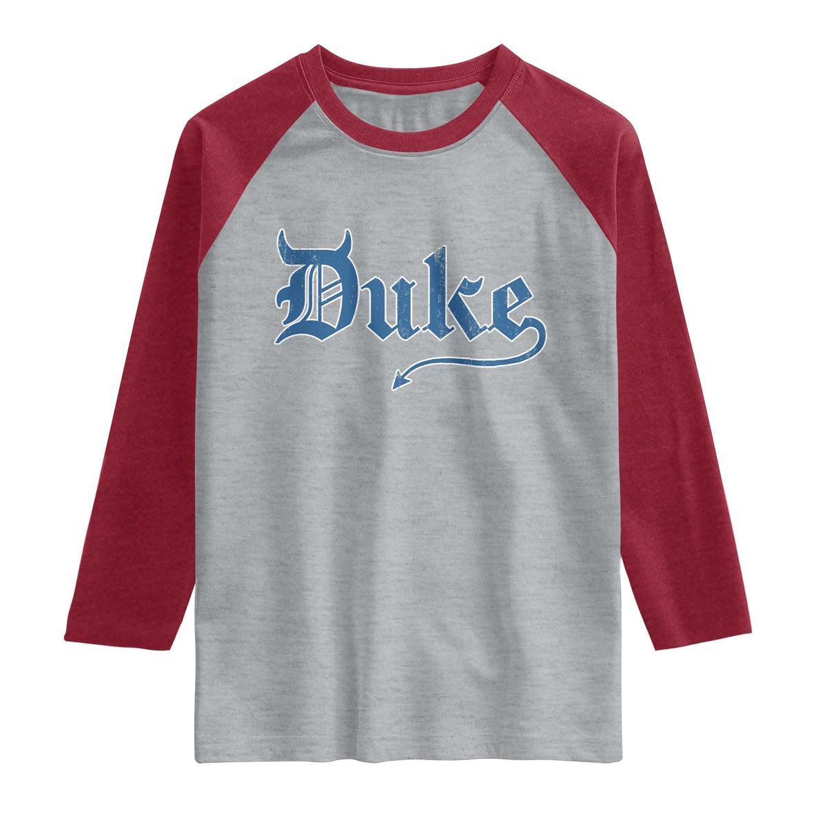 Duke Gothic Throwback Raglan Shirt Game Day for Sports Fan TS11 Heather Gray Heather Red Print Your Wear