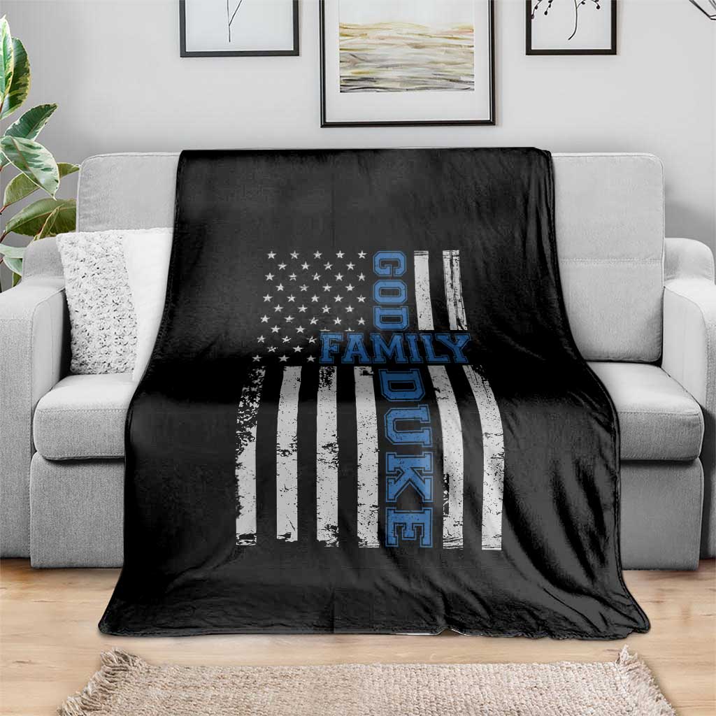 God Family Duke Throw Blanket Blue Game Day Vintage American Flag TS11 Print Your Wear