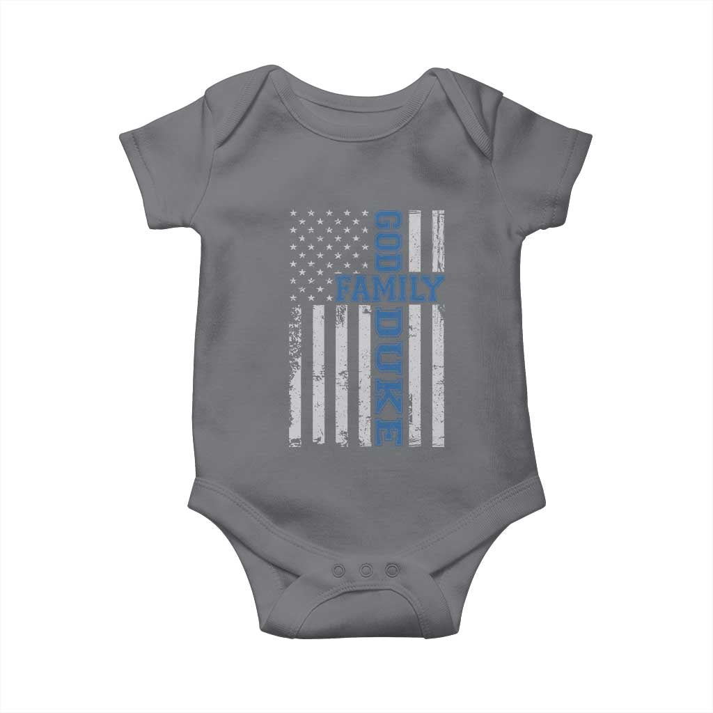 God Family Duke Baby Onesie Blue Game Day Vintage American Flag TS11 Charcoal Print Your Wear
