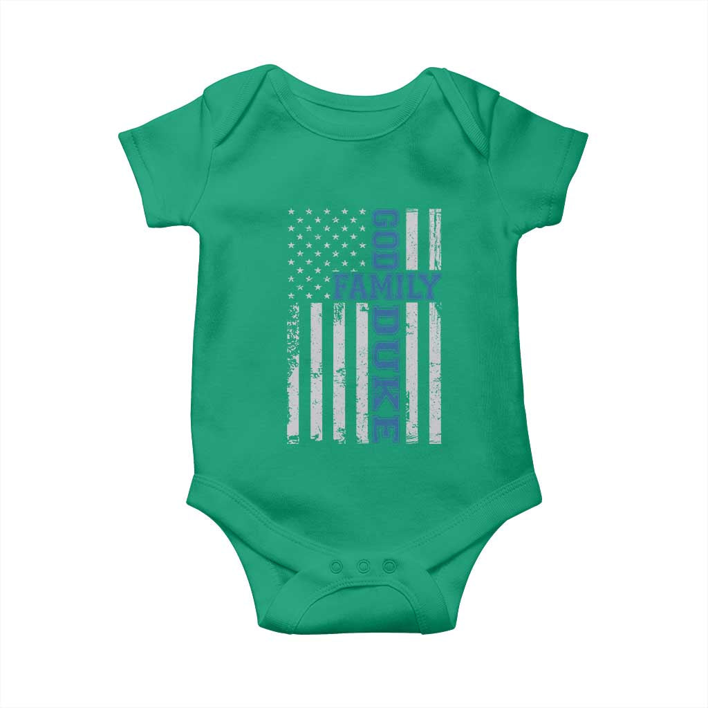 God Family Duke Baby Onesie Blue Game Day Vintage American Flag TS11 Irish Green Print Your Wear