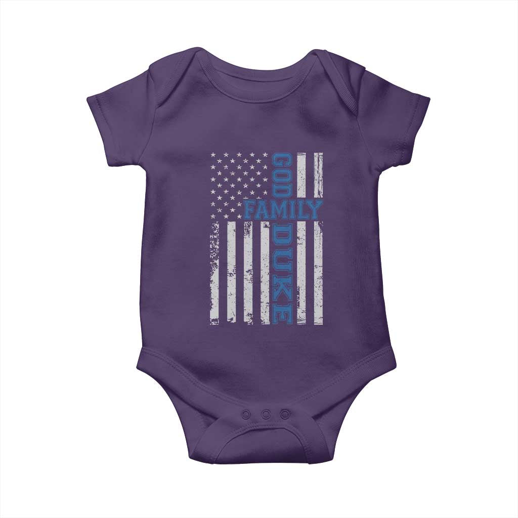 God Family Duke Baby Onesie Blue Game Day Vintage American Flag TS11 Purple Print Your Wear