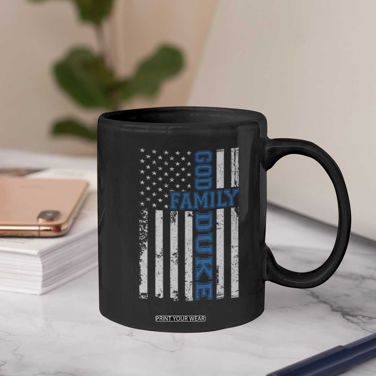 God Family Duke Coffee Mug Blue Game Day Vintage American Flag TS11 Print Your Wear