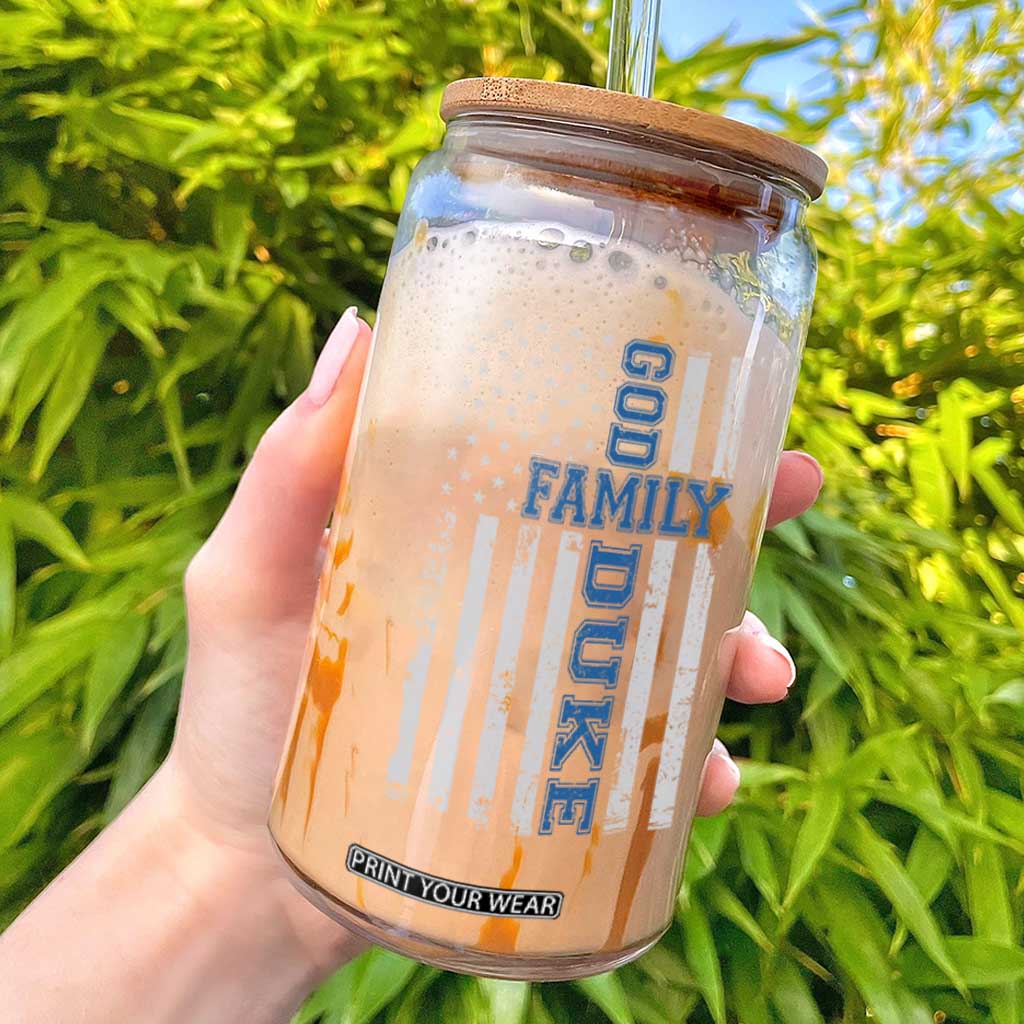 God Family Duke Glass Can Blue Game Day Vintage American Flag TS11 Black Print Your Wear