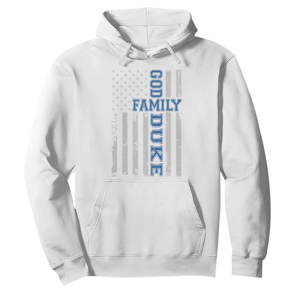 God Family Duke Hoodie Blue Game Day Vintage American Flag TS11 White Print Your Wear