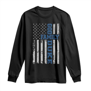 God Family Duke Long Sleeve Shirt Blue Game Day Vintage American Flag TS11 Black Print Your Wear