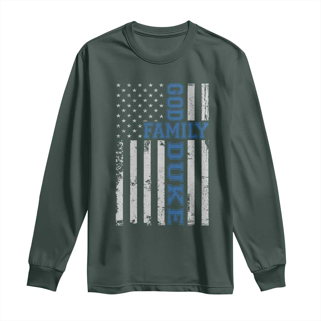 God Family Duke Long Sleeve Shirt Blue Game Day Vintage American Flag TS11 Dark Forest Green Print Your Wear