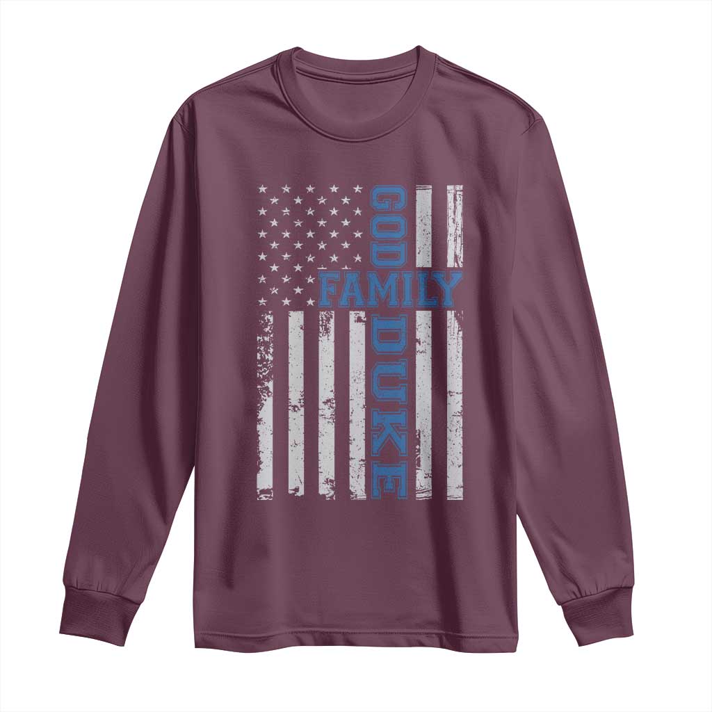 God Family Duke Long Sleeve Shirt Blue Game Day Vintage American Flag TS11 Maroon Print Your Wear