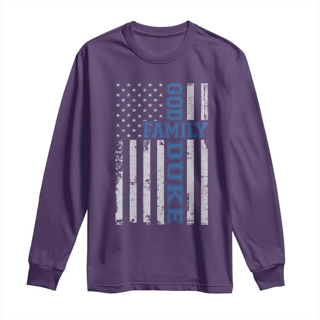 God Family Duke Long Sleeve Shirt Blue Game Day Vintage American Flag TS11 Purple Print Your Wear