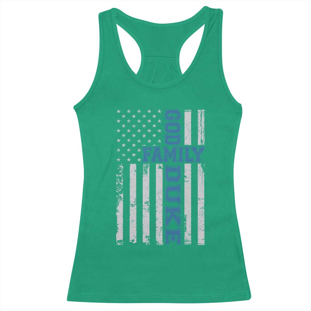 God Family Duke Racerback Tank Top Blue Game Day Vintage American Flag TS11 Irish Green Print Your Wear