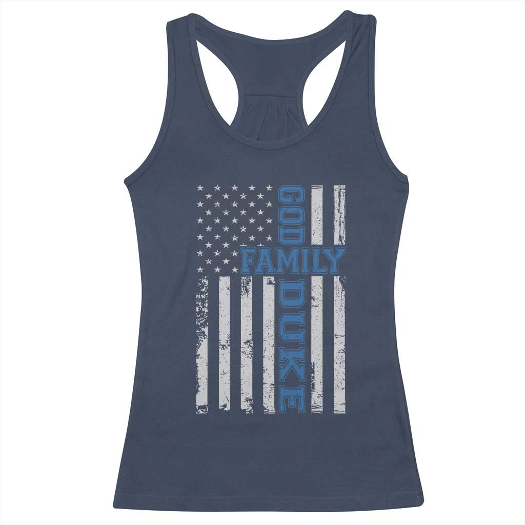 God Family Duke Racerback Tank Top Blue Game Day Vintage American Flag TS11 Navy Print Your Wear