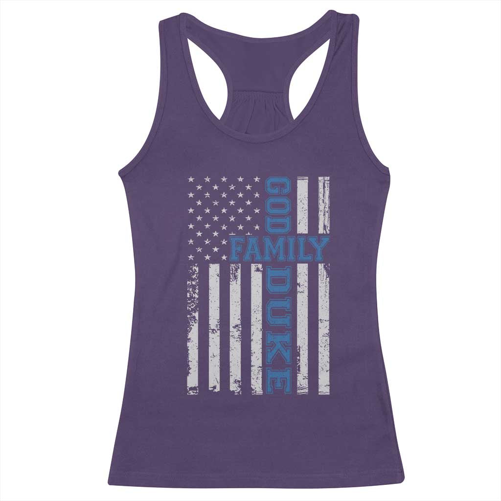 God Family Duke Racerback Tank Top Blue Game Day Vintage American Flag TS11 Purple Print Your Wear