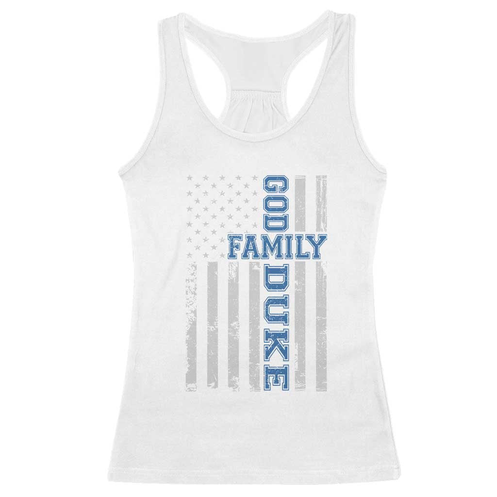 God Family Duke Racerback Tank Top Blue Game Day Vintage American Flag TS11 White Print Your Wear