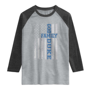 God Family Duke Raglan Shirt Blue Game Day Vintage American Flag TS11 Heather Gray Heather Charcoal Print Your Wear