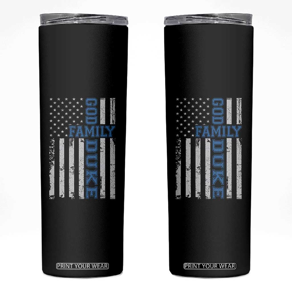 God Family Duke Skinny Tumbler Blue Game Day Vintage American Flag TS11 Black Print Your Wear