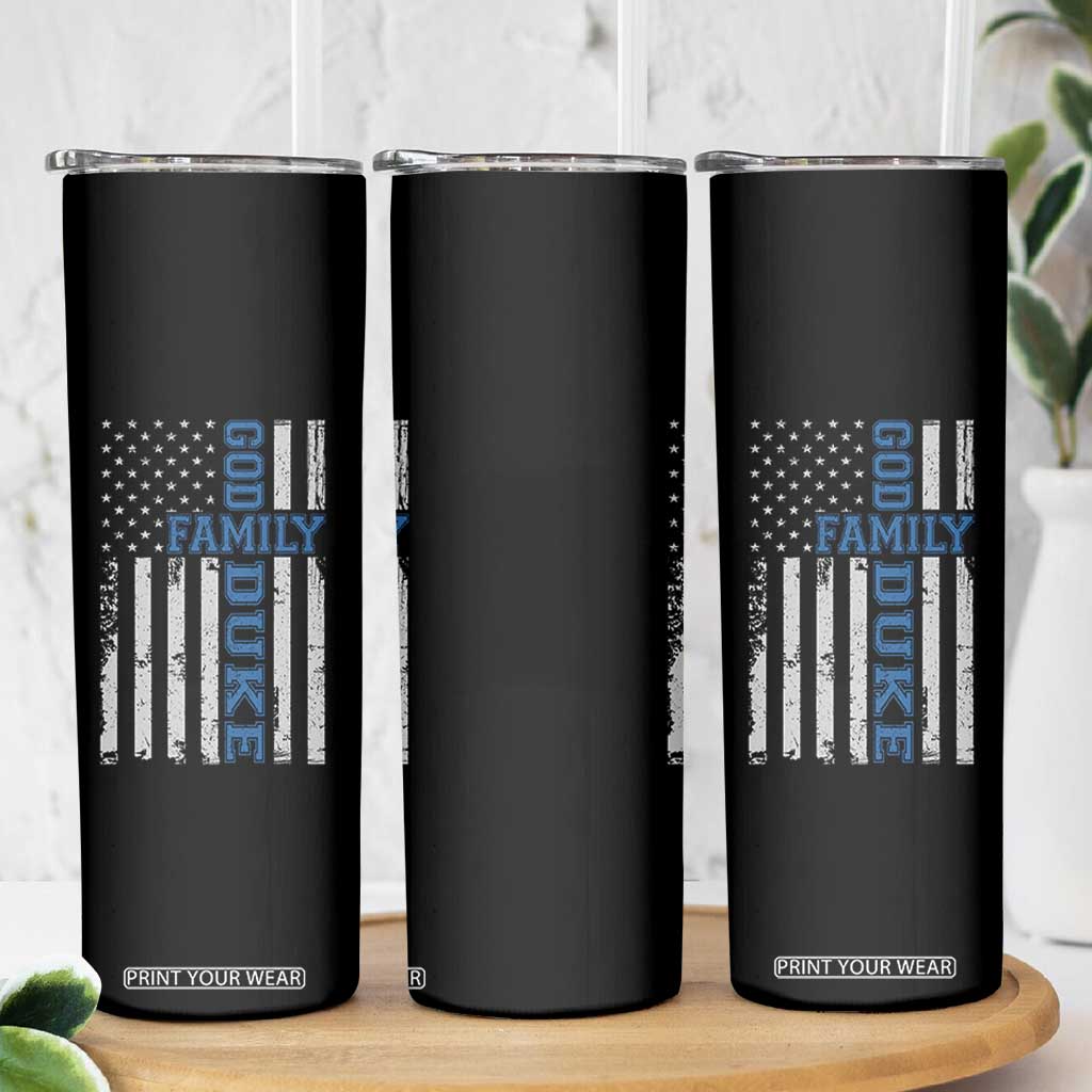 God Family Duke Skinny Tumbler Blue Game Day Vintage American Flag TS11 Print Your Wear