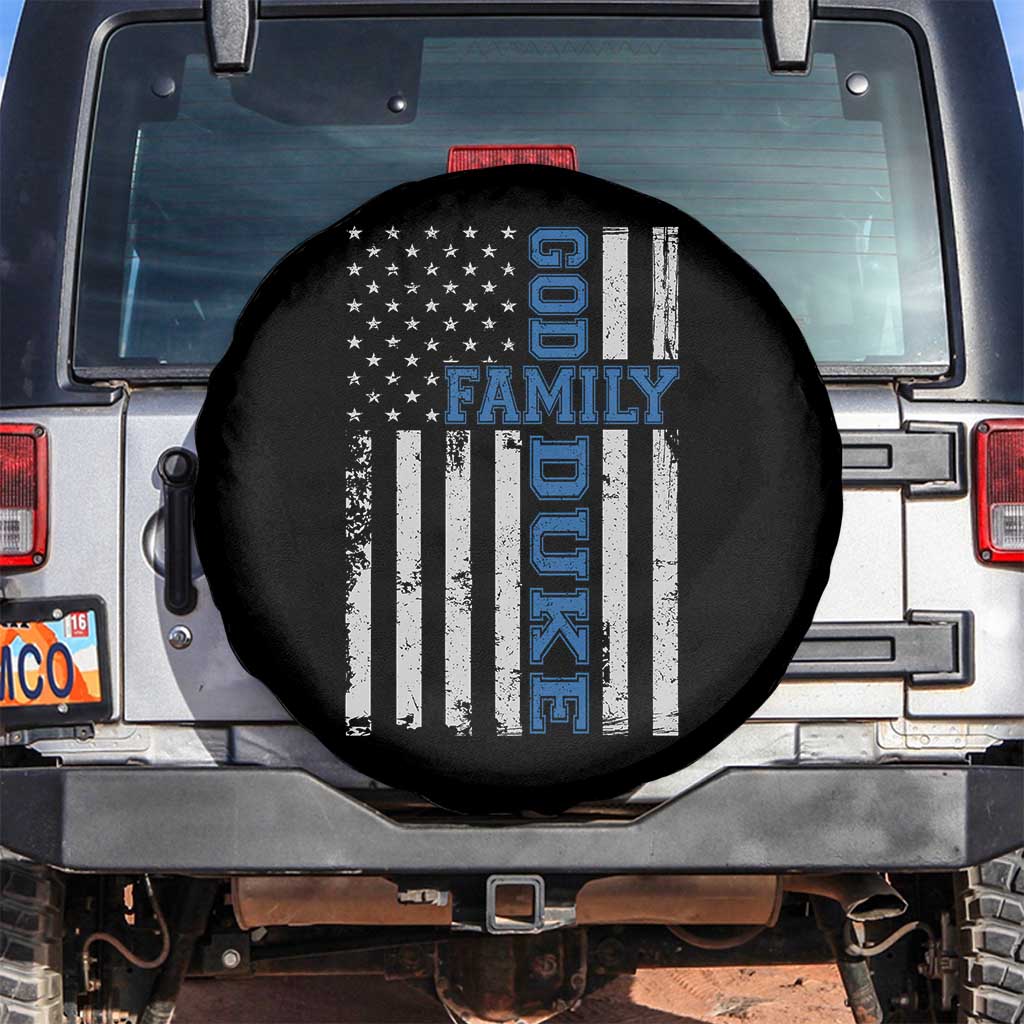 God Family Duke Spare Tire Cover Blue Game Day Vintage American Flag TS11 No hole Black Print Your Wear
