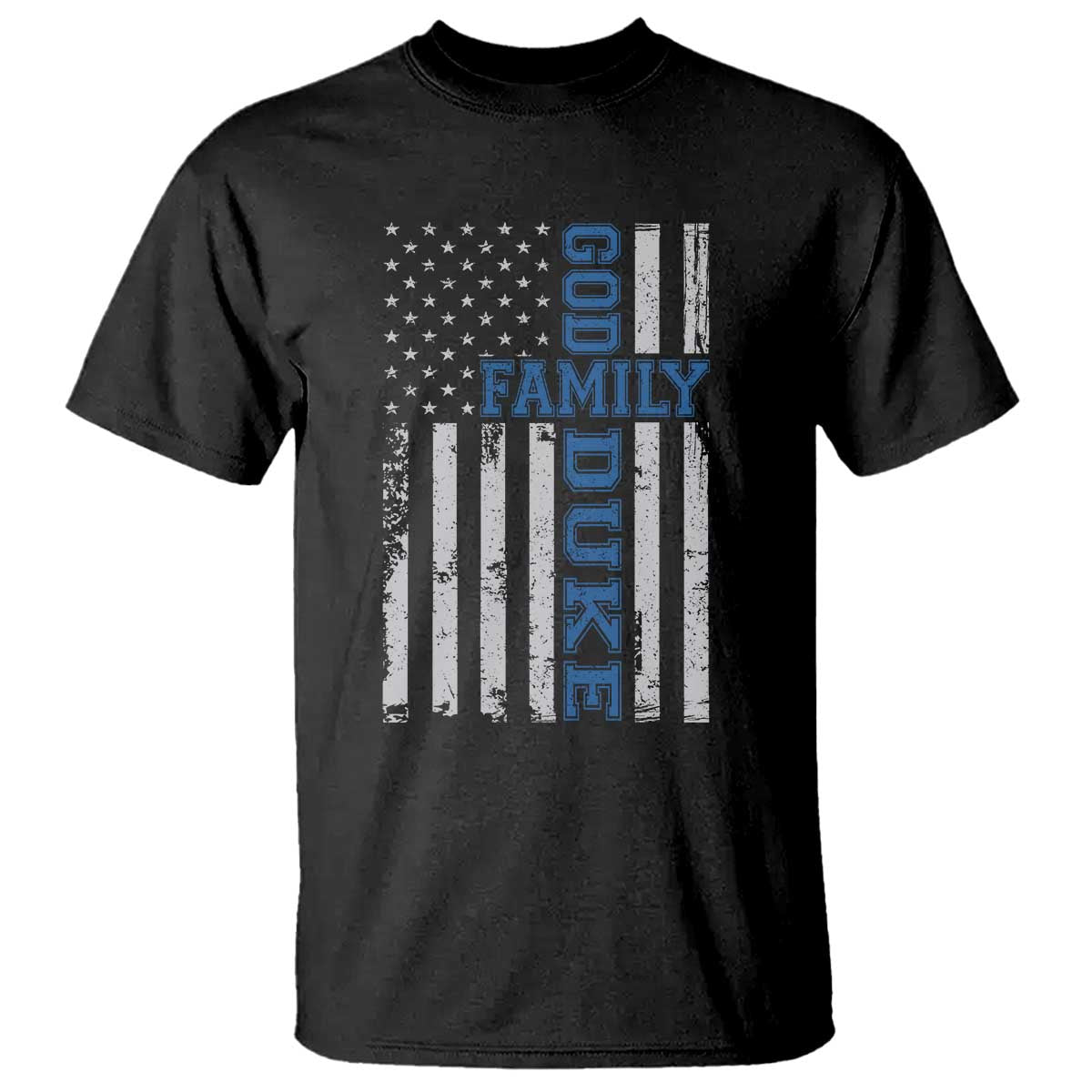 God Family Duke T Shirt Blue Game Day Vintage American Flag TS11 Black Print Your Wear