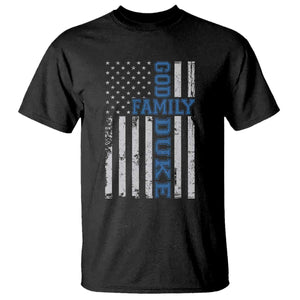 God Family Duke T Shirt Blue Game Day Vintage American Flag TS11 Black Print Your Wear