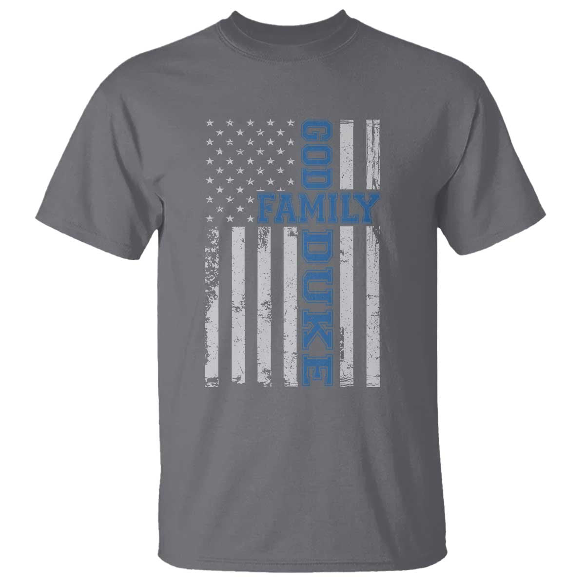 God Family Duke T Shirt Blue Game Day Vintage American Flag TS11 Charcoal Print Your Wear