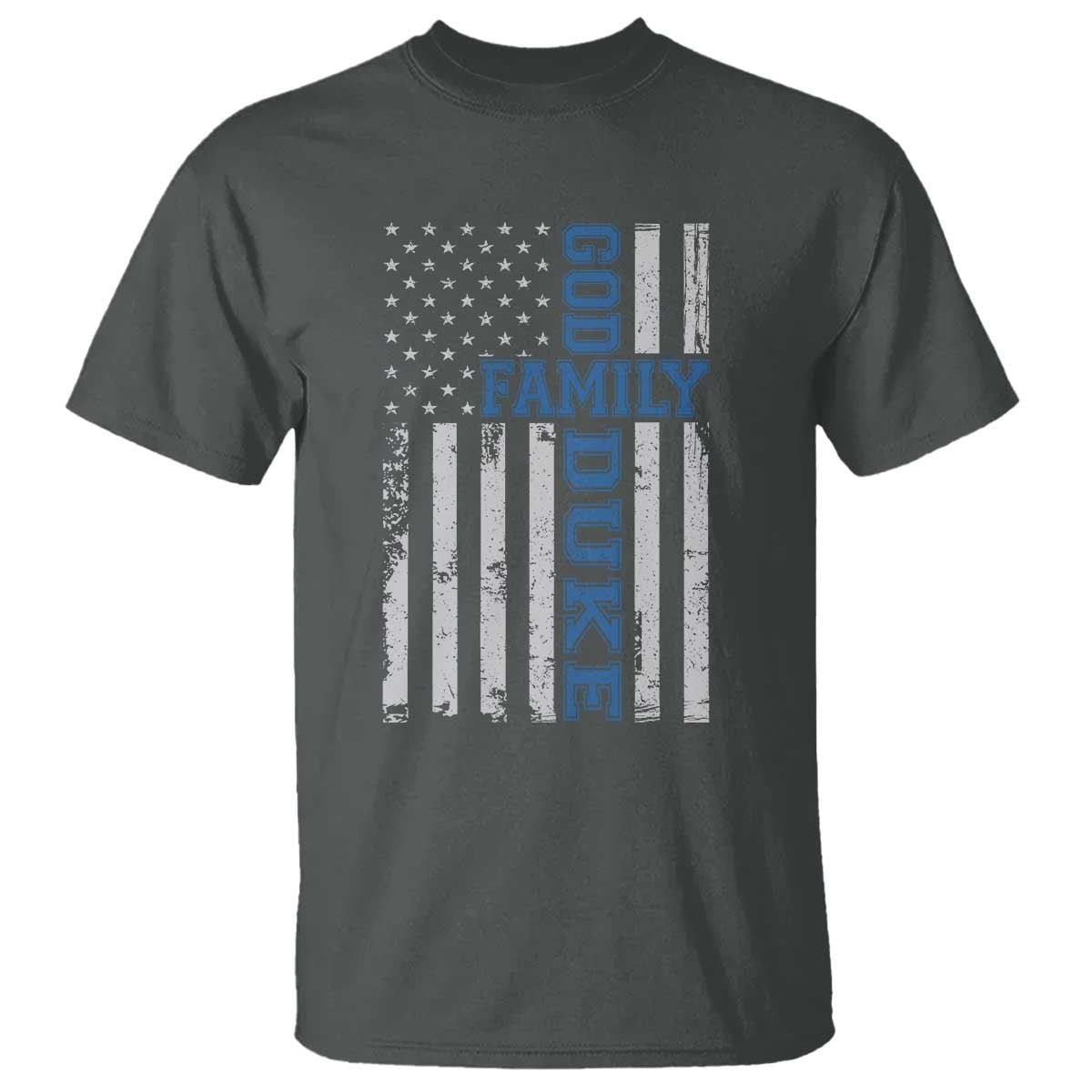 God Family Duke T Shirt Blue Game Day Vintage American Flag TS11 Dark Heather Print Your Wear