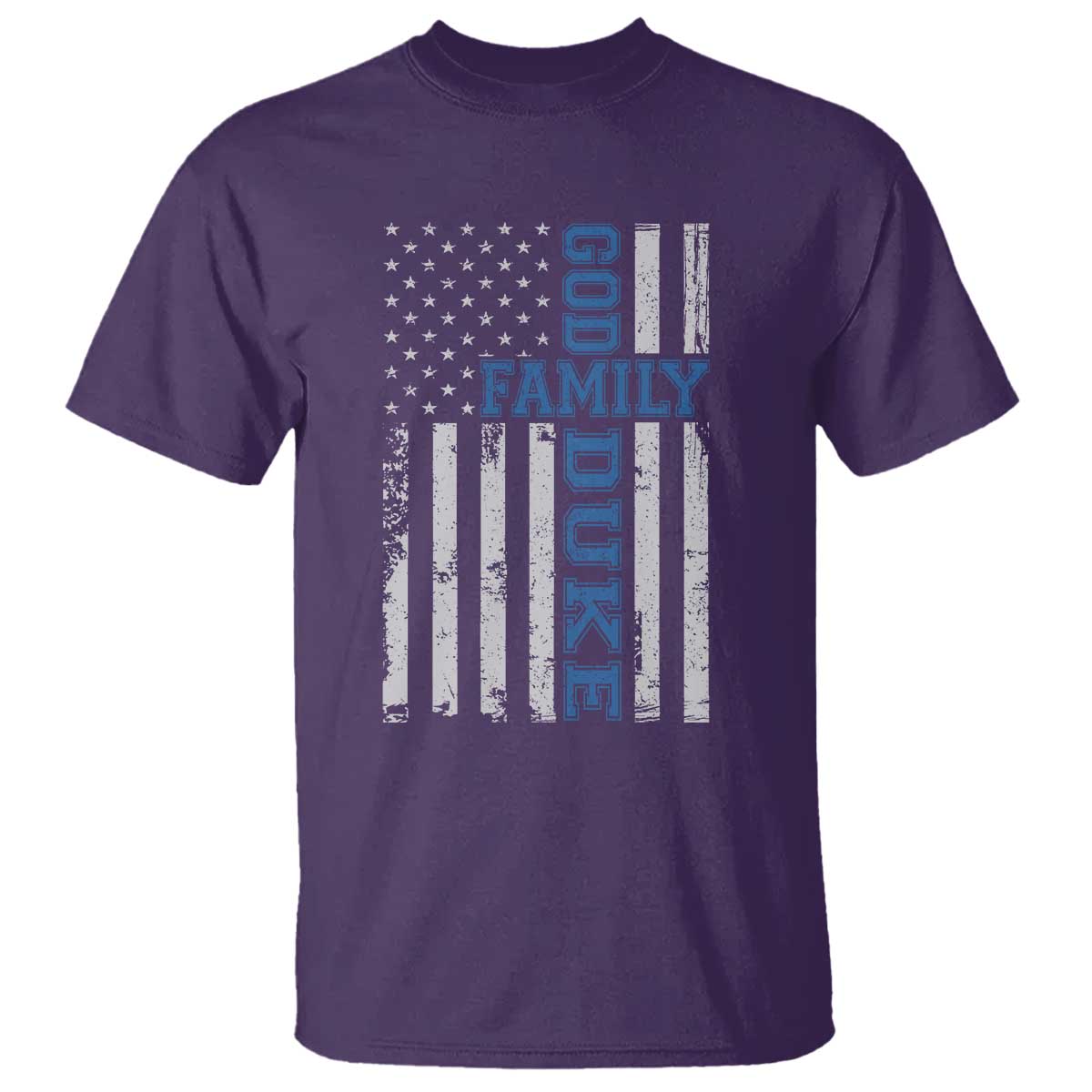 God Family Duke T Shirt Blue Game Day Vintage American Flag TS11 Purple Print Your Wear